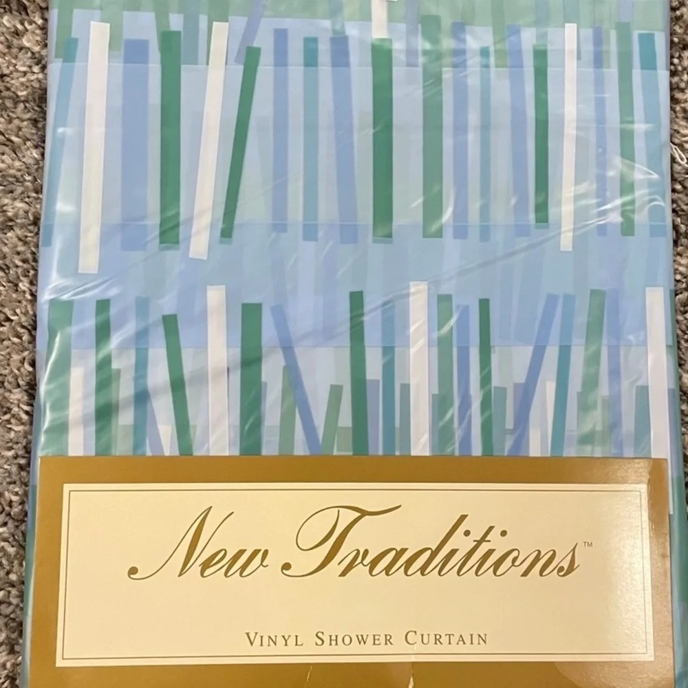 New Traditions by Sears Blue & Green “Pick Up Sticks” Vinyl Shower Curtains